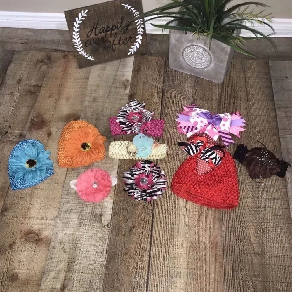 bundle of 9 girls hats and headbands bows